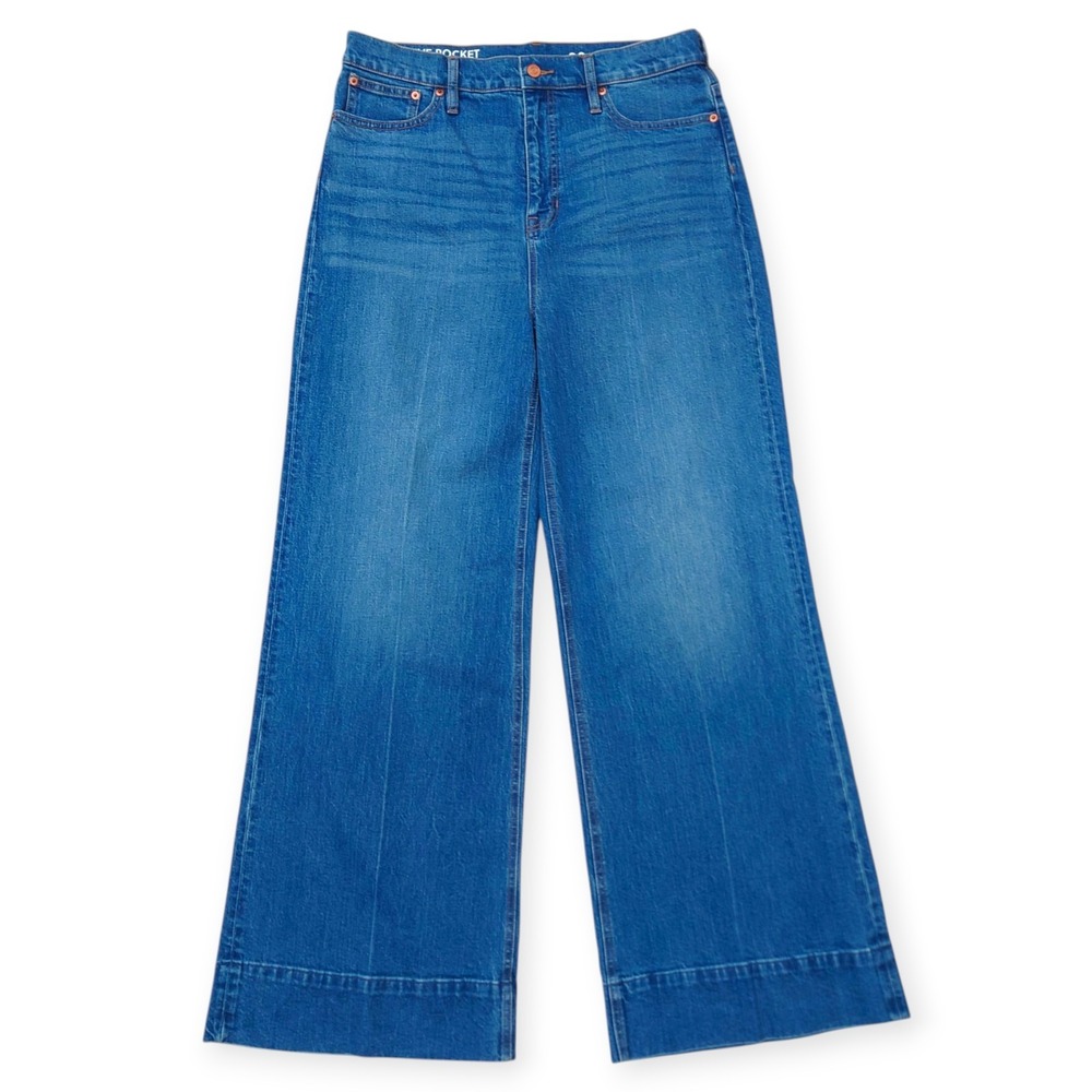 NWT J CREW 5 Pocket Wide Leg Denim Trouser Women's 32 in Medium Wash High Rise